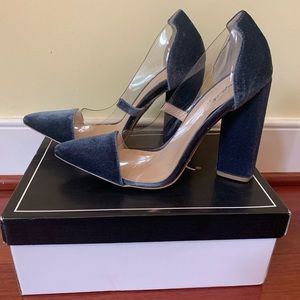 Qupid Ice Blue Velvet Heels